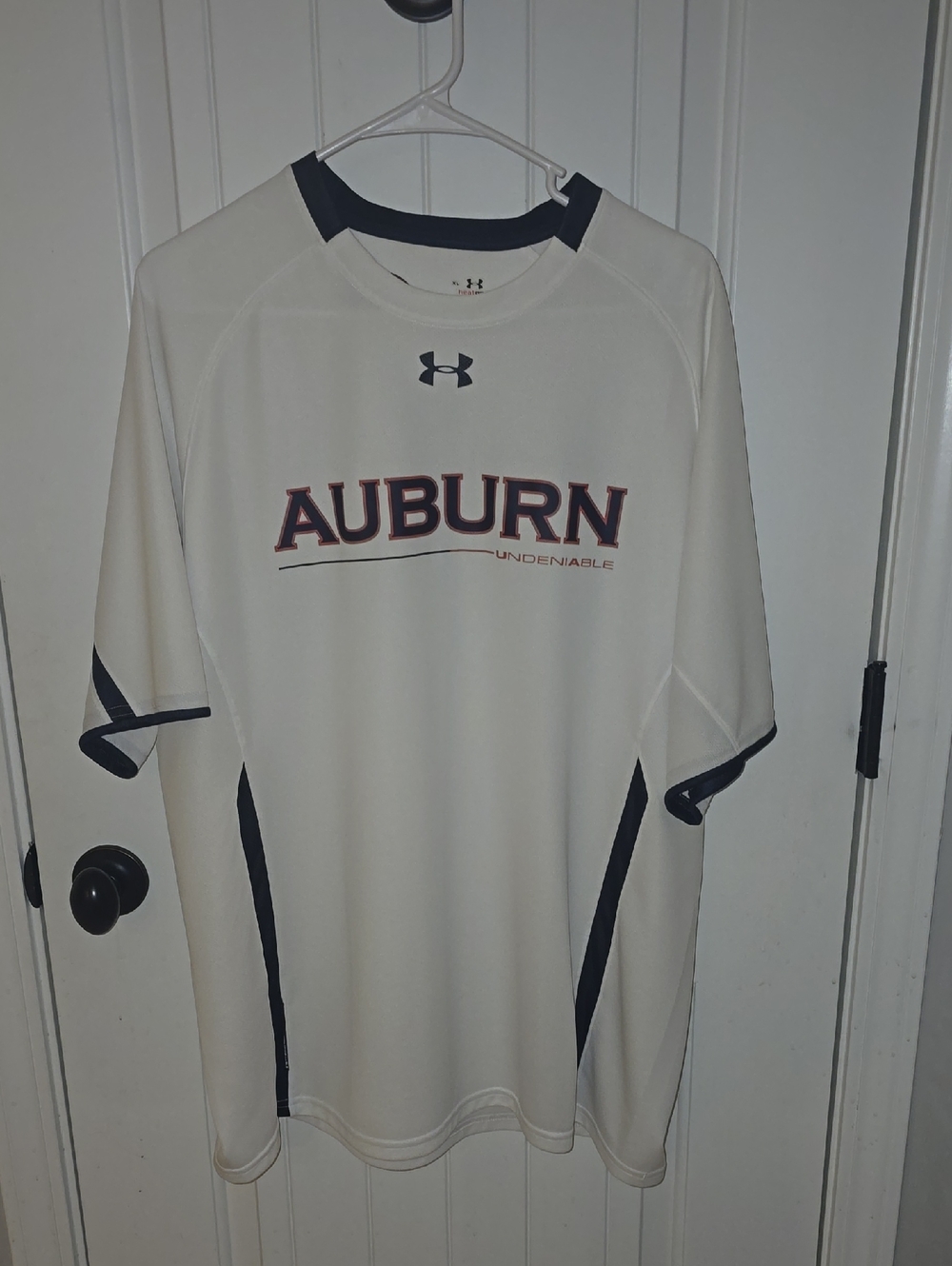 Under Armour White and Navy Auburn Performance Tee